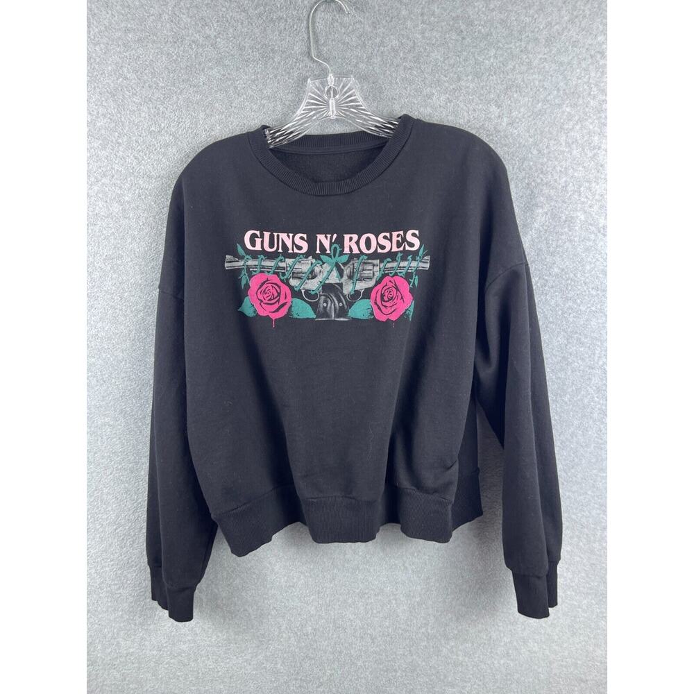 Guns N Roses Cropped‎ Sweatshirt Women's S Black Long Sleeve Pullover Rock Music